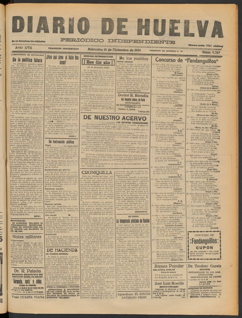 Miniatura de Diario de Huelva : periódico independiente del 10 de diciembre de 1924