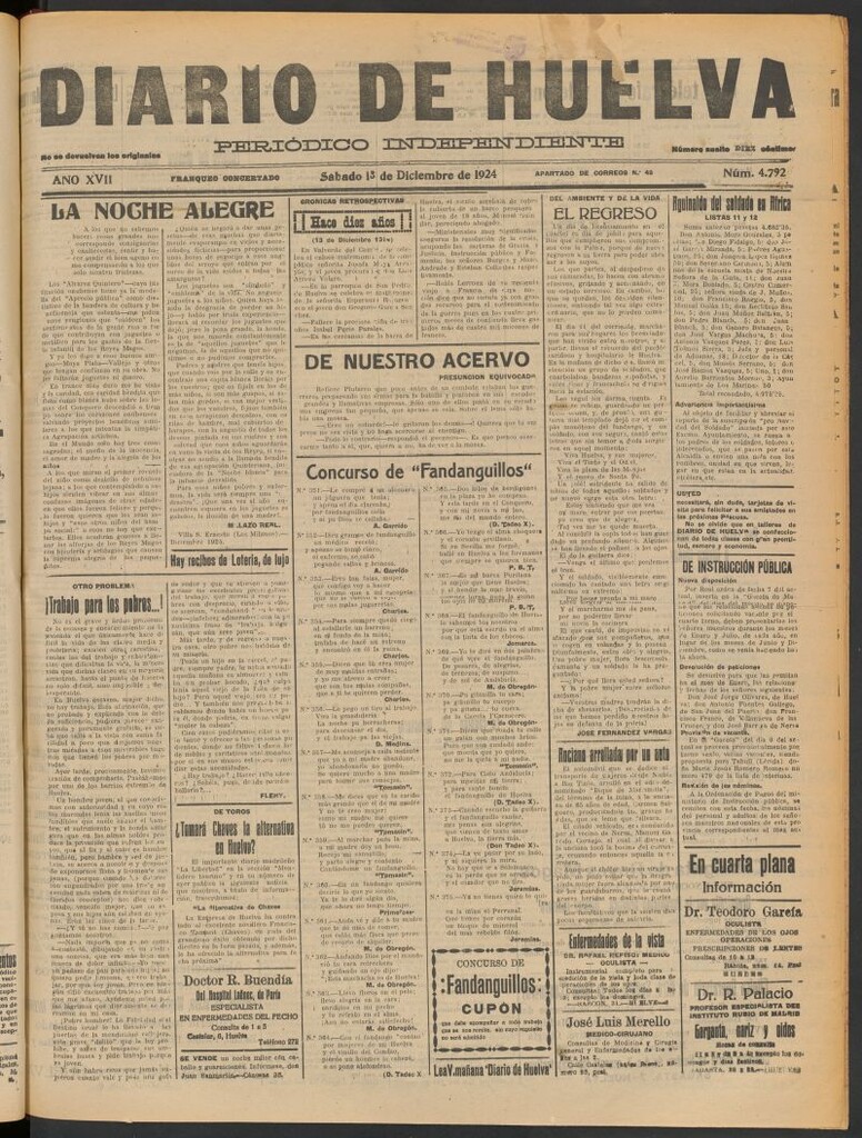 Miniatura de Diario de Huelva : periódico independiente del 13 de diciembre de 1924
