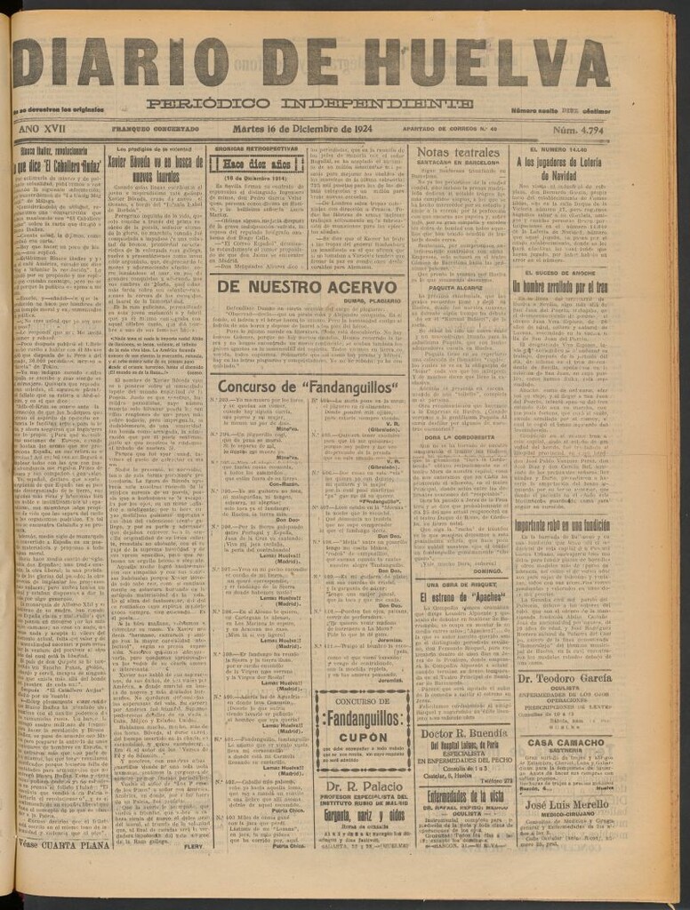Miniatura de Diario de Huelva : periódico independiente del 16 de diciembre de 1924