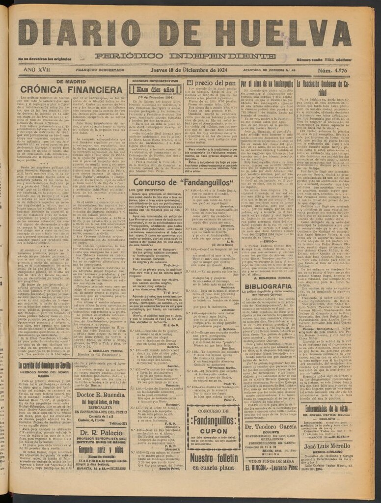 Miniatura de Diario de Huelva : periódico independiente del 18 de diciembre de 1924