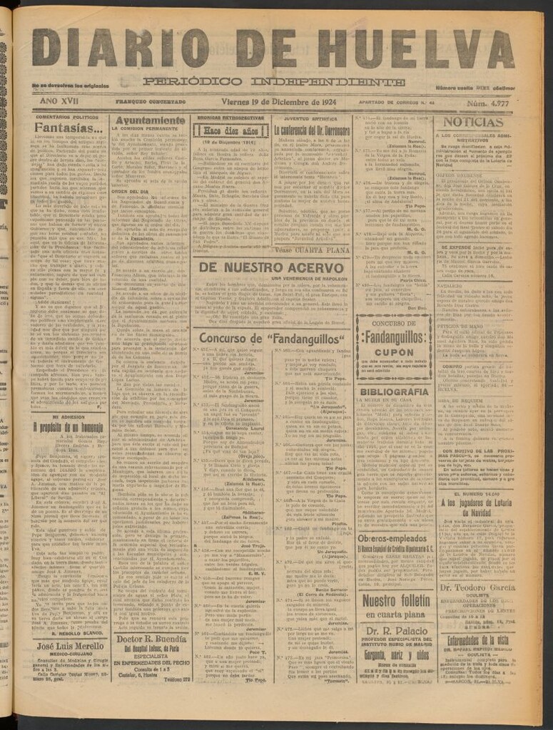 Miniatura de Diario de Huelva : periódico independiente del 19 de diciembre de 1924