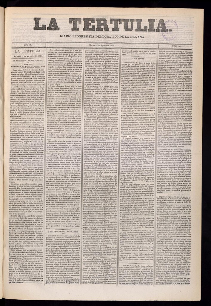 Miniatura de La Tertulia del 27 de agosto de 1872