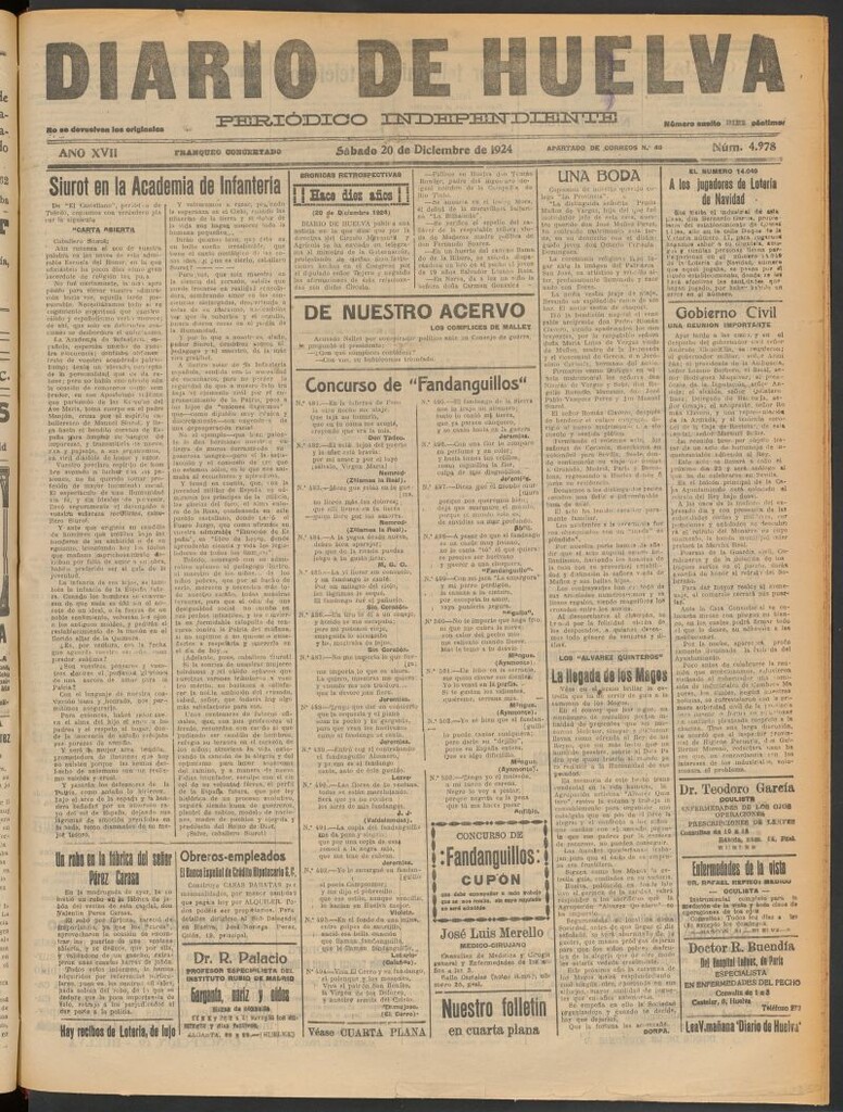 Miniatura de Diario de Huelva : periódico independiente del 20 de diciembre de 1924