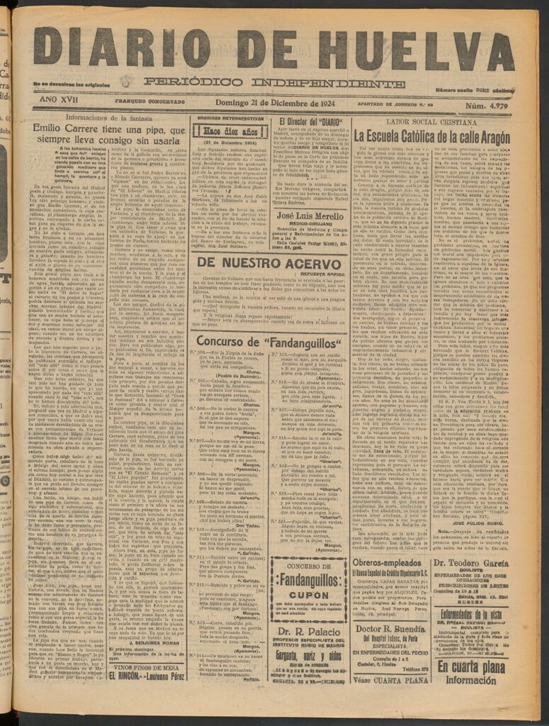 Miniatura de Diario de Huelva : periódico independiente del 21 de diciembre de 1924