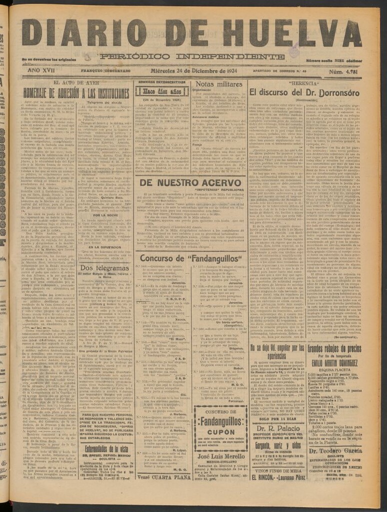 Miniatura de Diario de Huelva : periódico independiente del 24 de diciembre de 1924