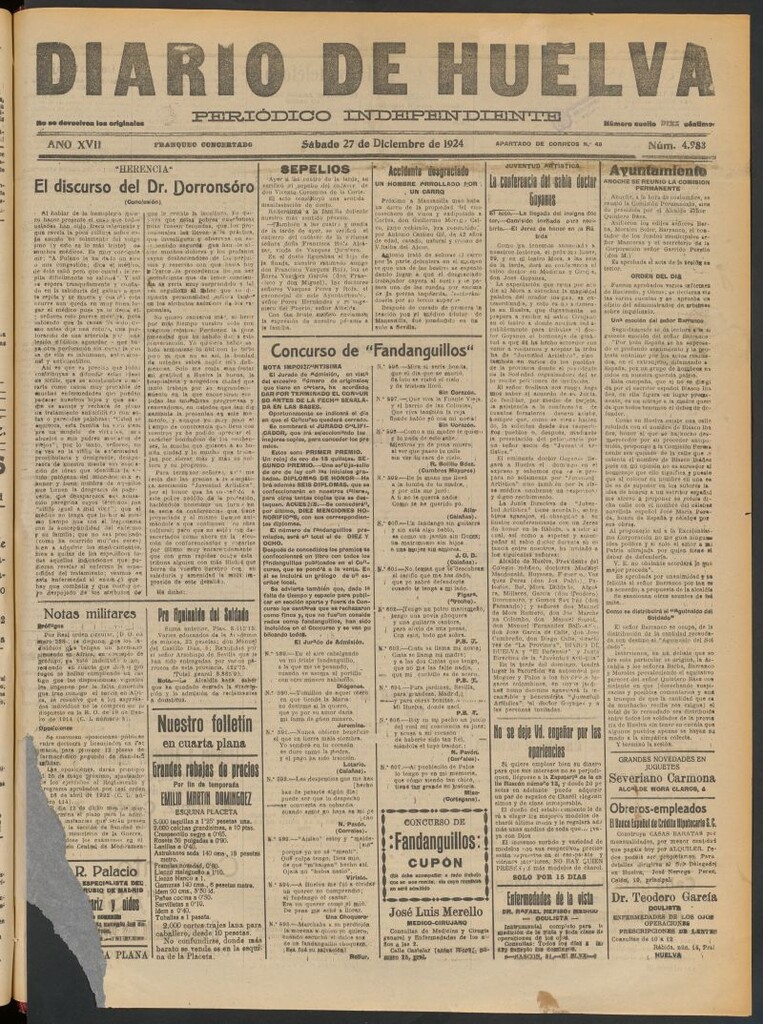 Miniatura de Diario de Huelva : periódico independiente del 27 de diciembre de 1924
