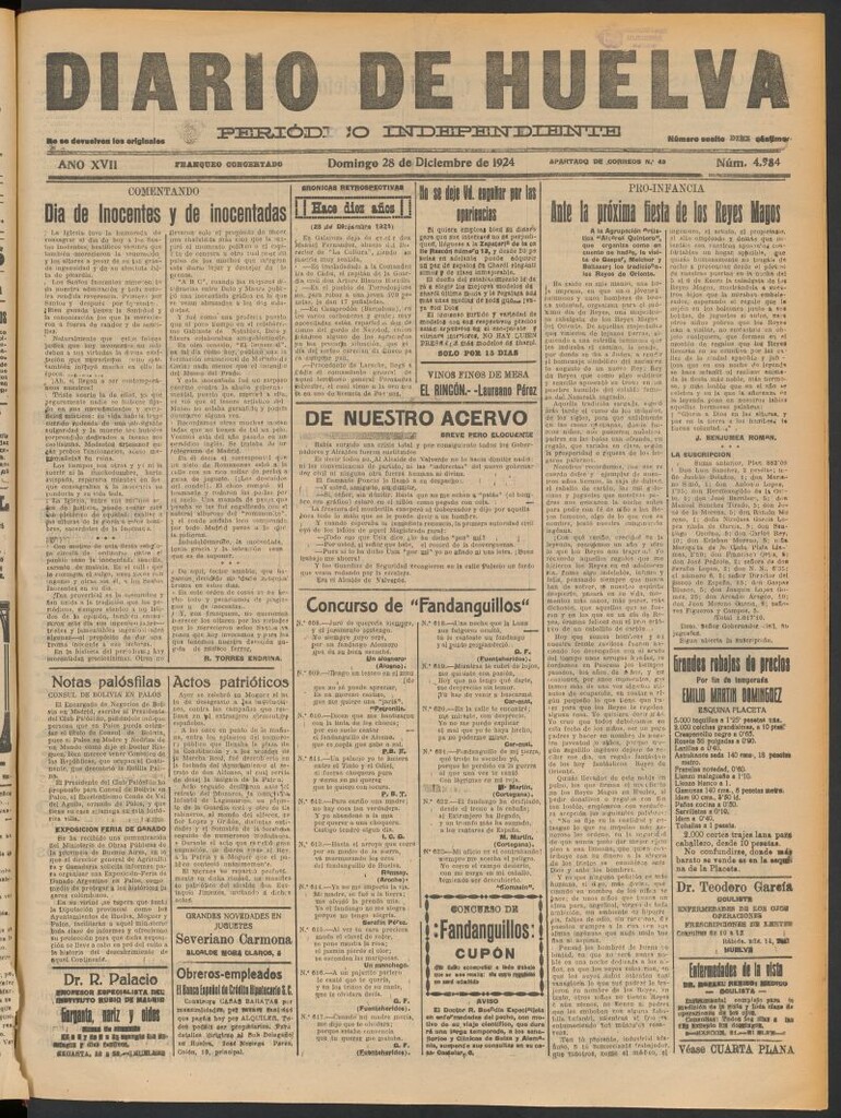 Miniatura de Diario de Huelva : periódico independiente del 28 de diciembre de 1924