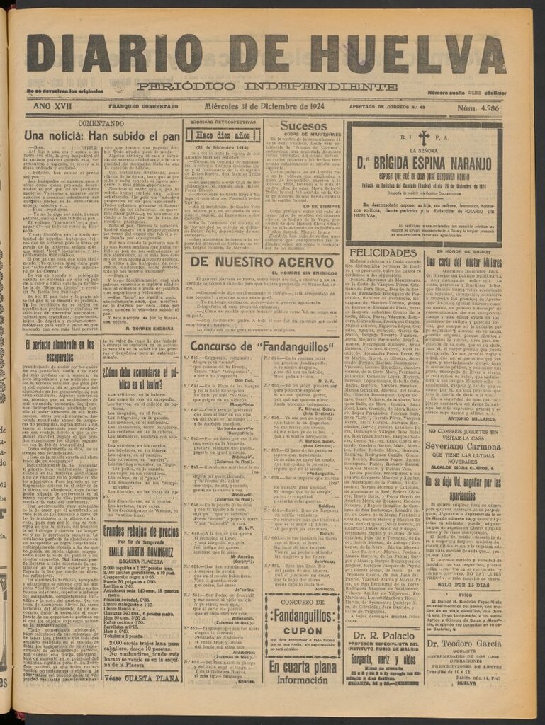 Miniatura de Diario de Huelva : periódico independiente del 31 de diciembre de 1924