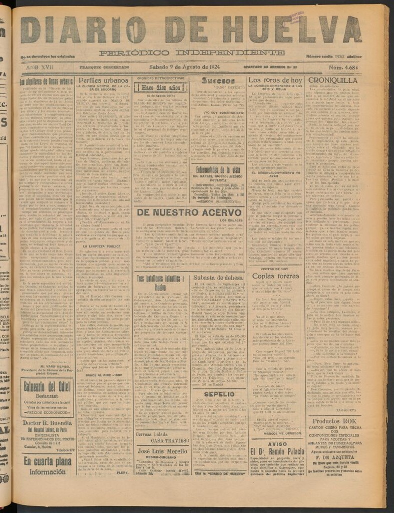 Miniatura de Diario de Huelva : periódico independiente del 9 de agosto de 1924