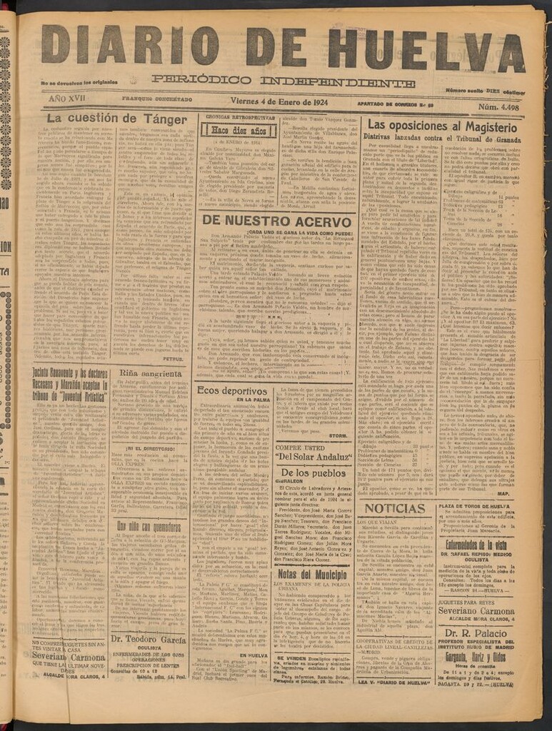 Miniatura de Diario de Huelva : periódico independiente del 4 de enero de 1924