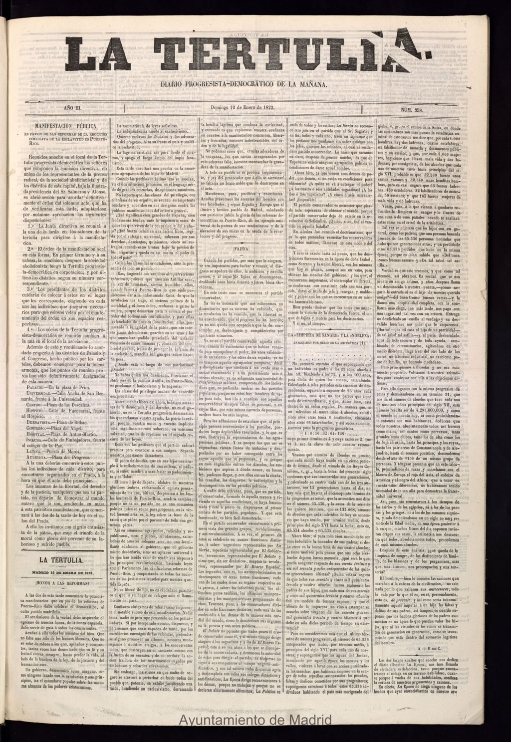 Miniatura de La Tertulia del 12 de enero de 1873