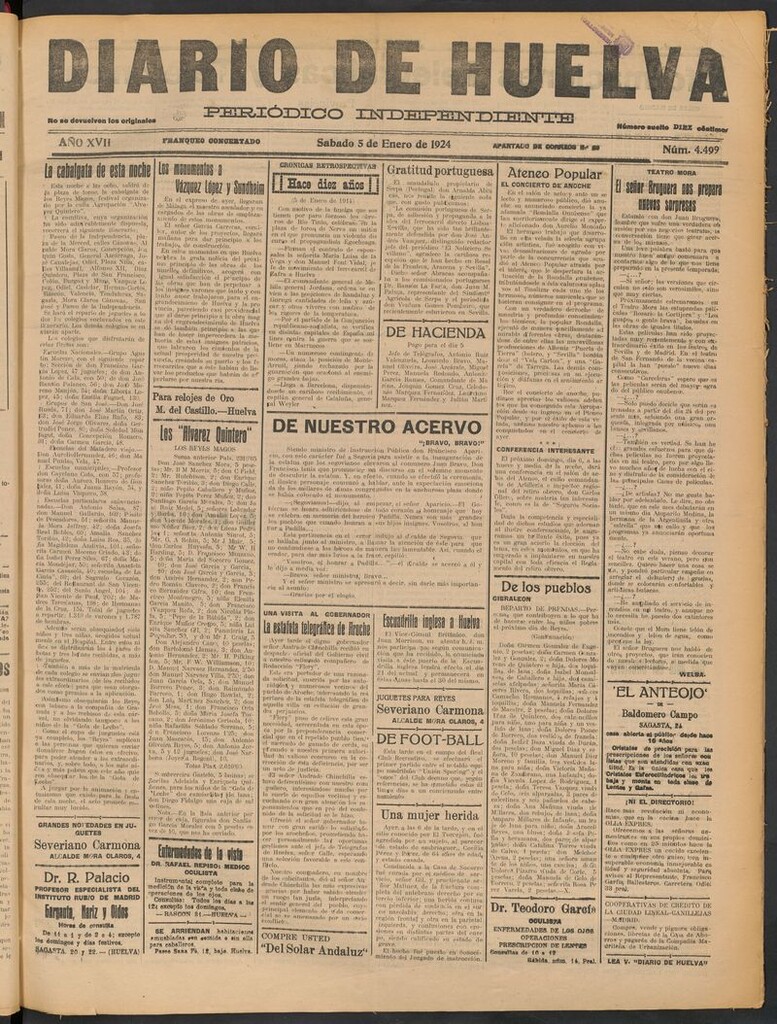 Miniatura de Diario de Huelva : periódico independiente del 5 de enero de 1924