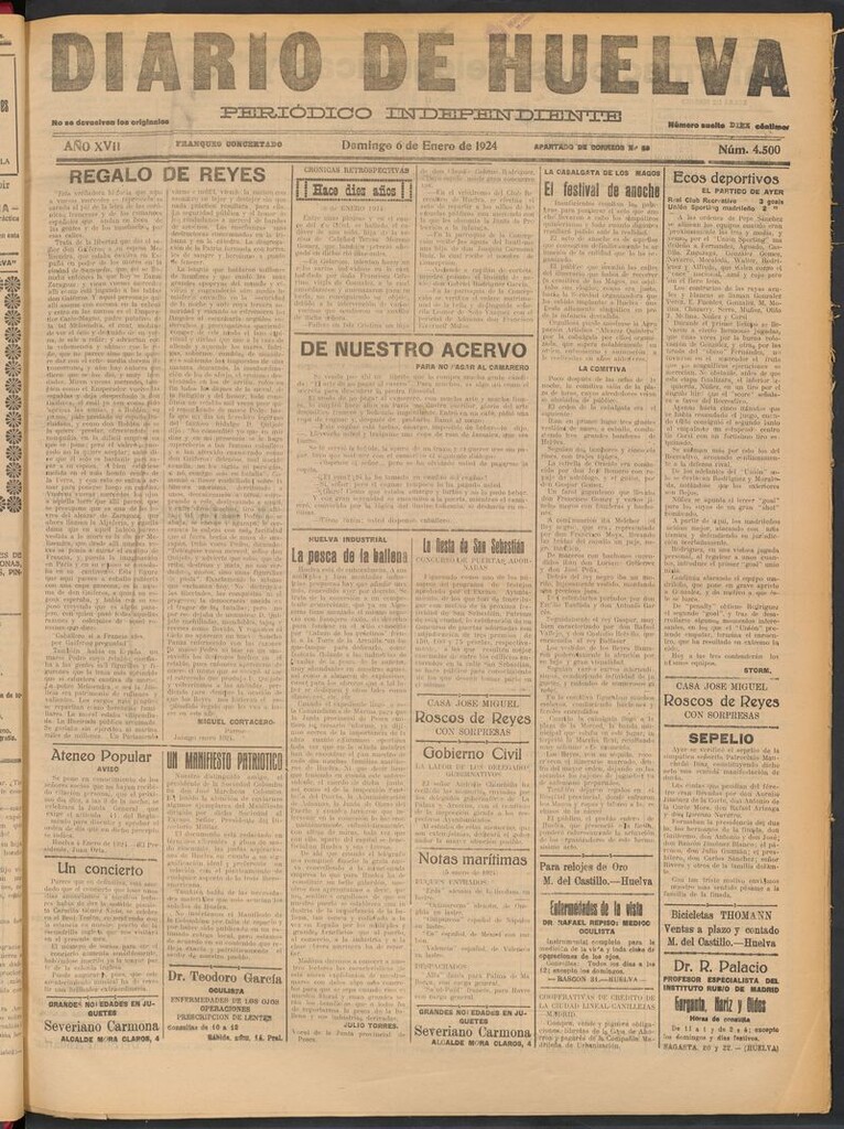 Miniatura de Diario de Huelva : periódico independiente del 6 de enero de 1924