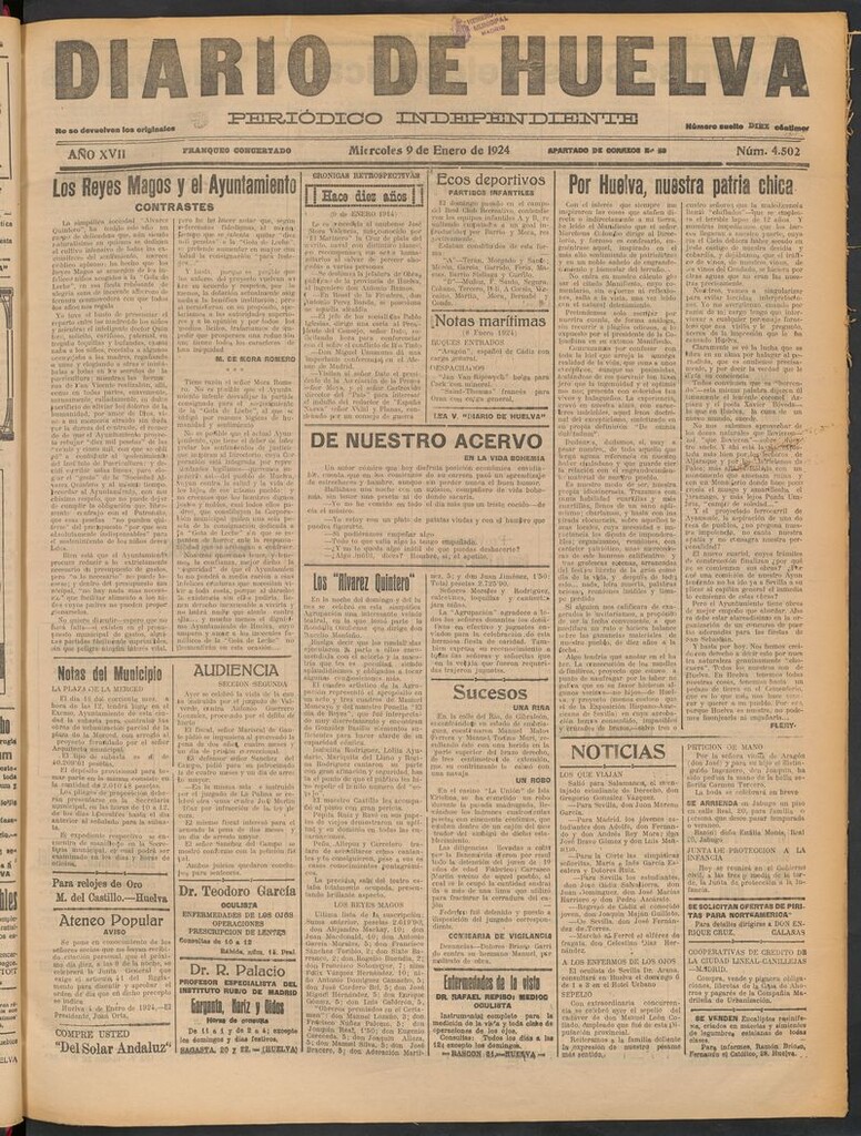 Miniatura de Diario de Huelva : periódico independiente del 9 de enero de 1924