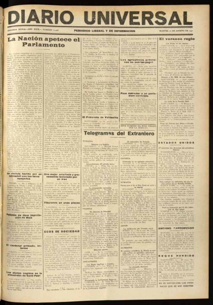 Miniatura de Diario Universal del 12 de agosto de 1930