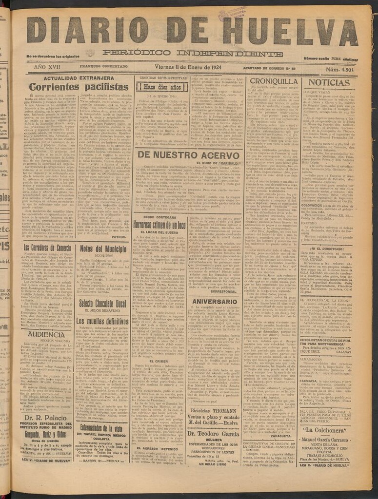 Miniatura de Diario de Huelva : periódico independiente del 11 de enero de 1924