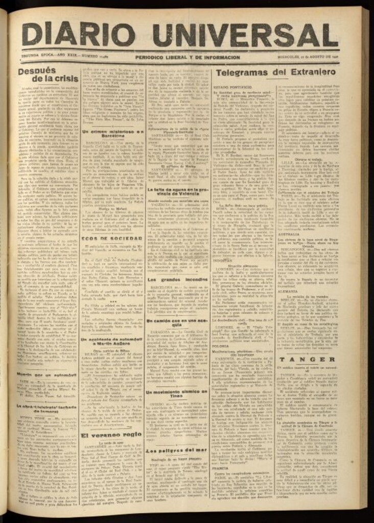 Miniatura de Diario Universal del 20 de agosto de 1930