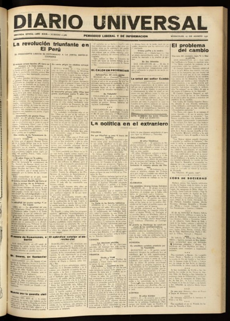 Miniatura de Diario Universal del 27 de agosto de 1930