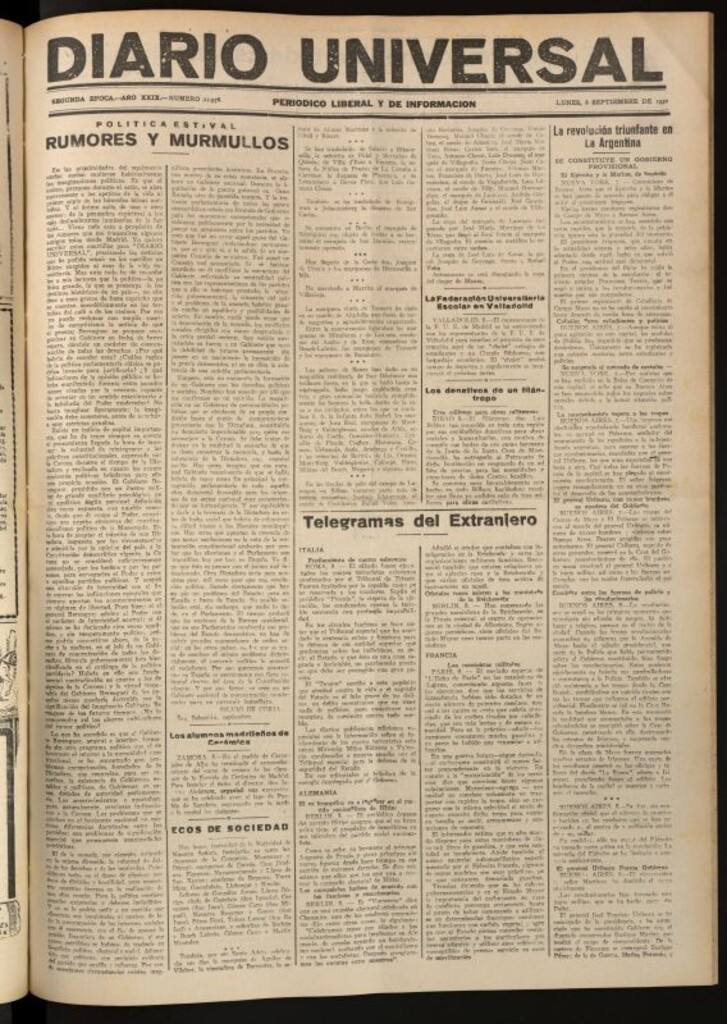 Miniatura de Diario Universal del 8 de septiembre de 1930
