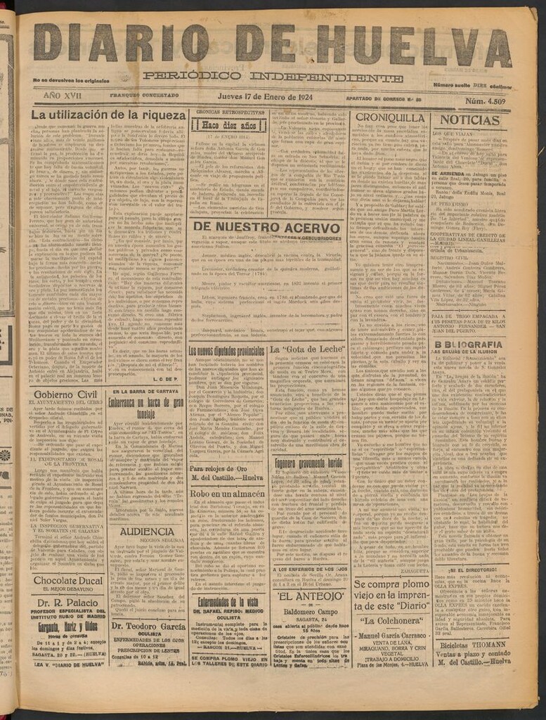 Miniatura de Diario de Huelva : periódico independiente del 17 de enero de 1924
