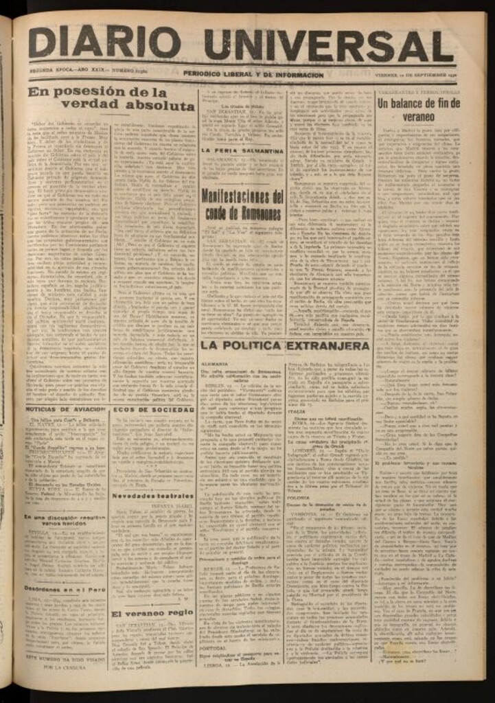 Miniatura de Diario Universal del 12 de septiembre de 1930