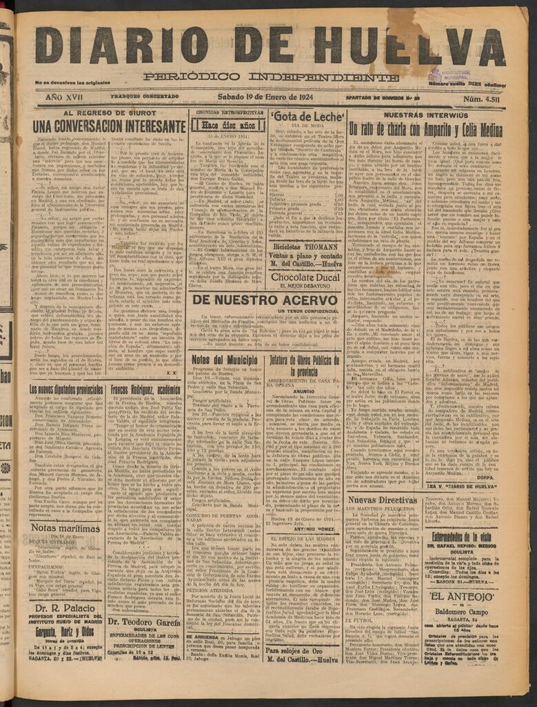 Miniatura de Diario de Huelva : periódico independiente del 19 de enero de 1924