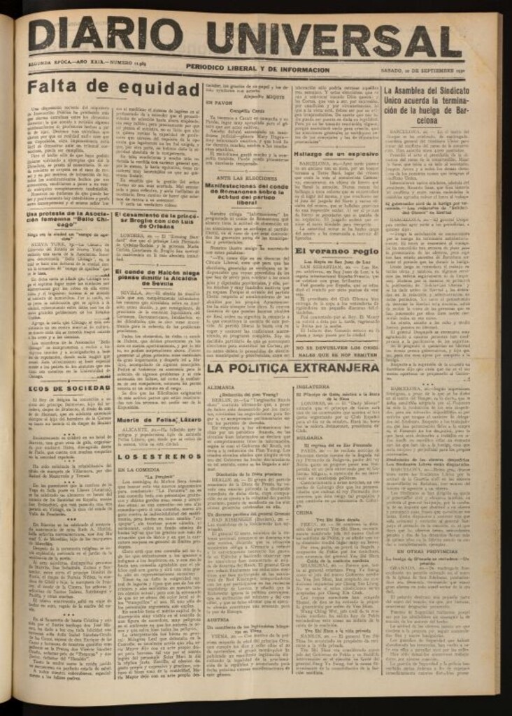 Miniatura de Diario Universal del 20 de septiembre de 1930