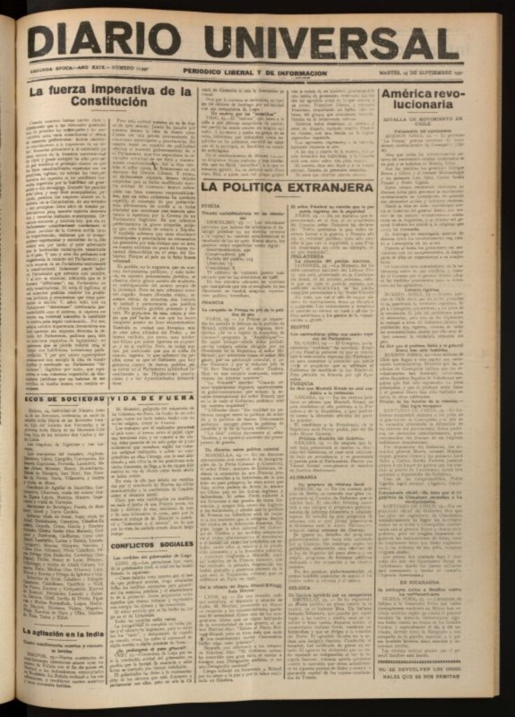 Miniatura de Diario Universal del 23 de septiembre de 1930
