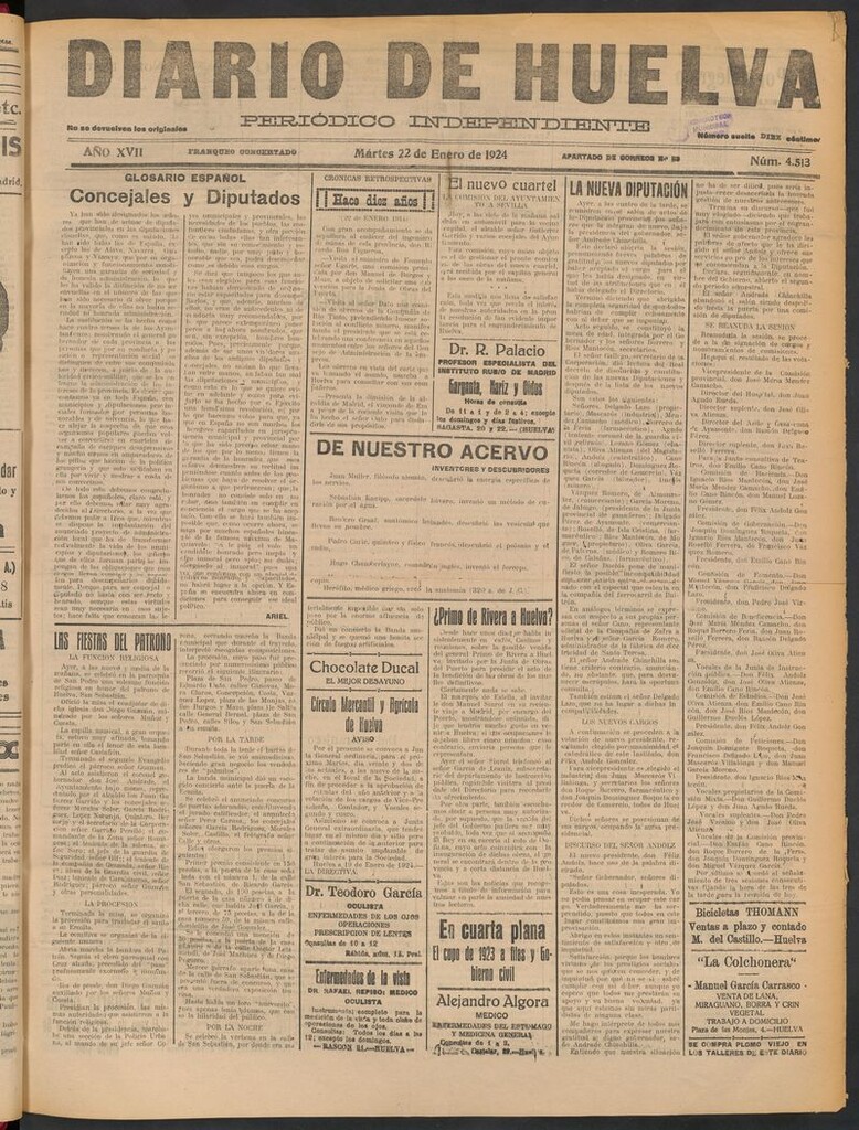 Miniatura de Diario de Huelva : periódico independiente del 22 de enero de 1924