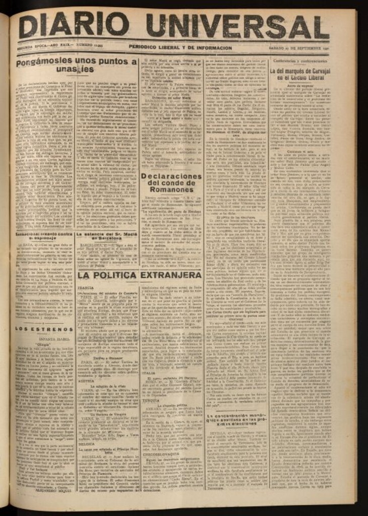 Miniatura de Diario Universal del 27 de septiembre de 1930