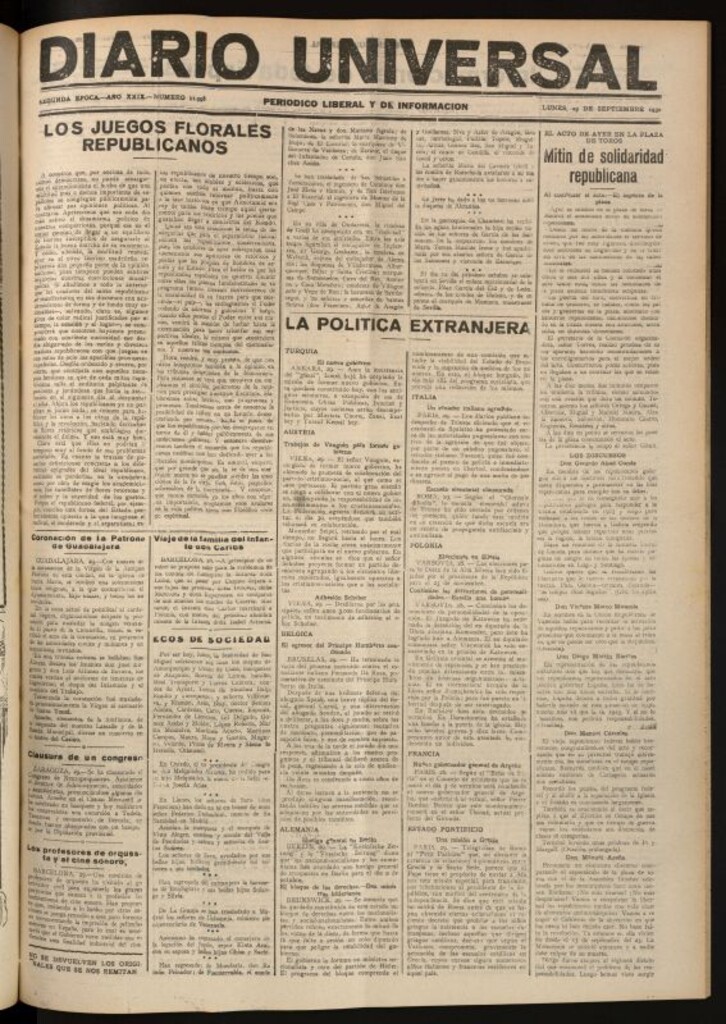 Miniatura de Diario Universal del 29 de septiembre de 1930