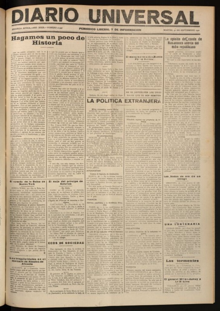 Miniatura de Diario Universal del 30 de septiembre de 1930