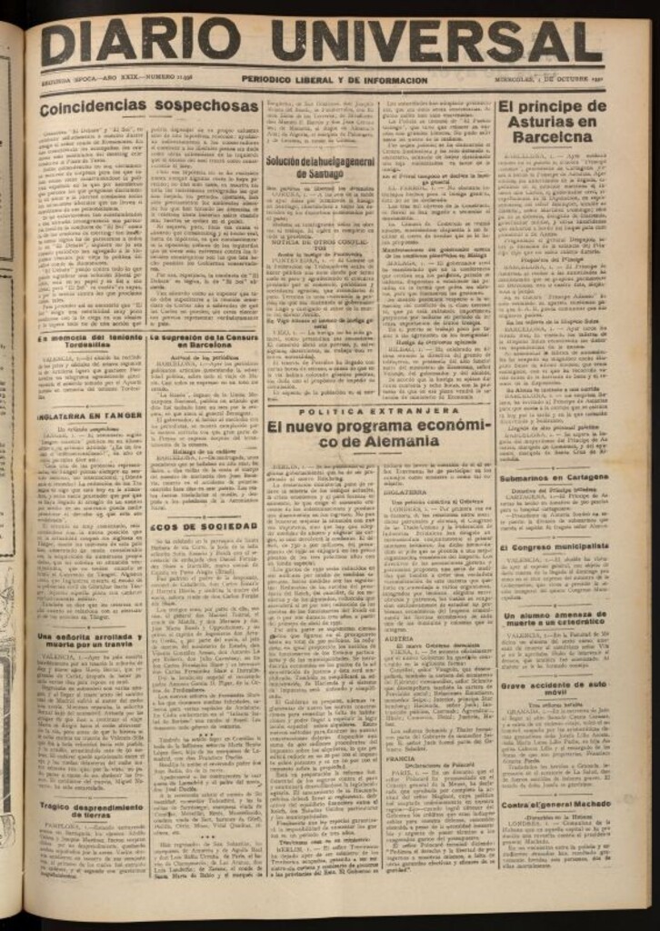 Miniatura de Diario Universal del 1 de octubre de 1930