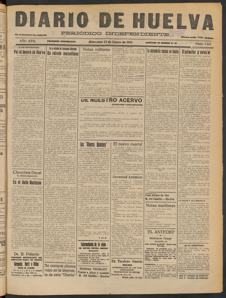 Miniatura de Diario de Huelva : periódico independiente del 23 de enero de 1924
