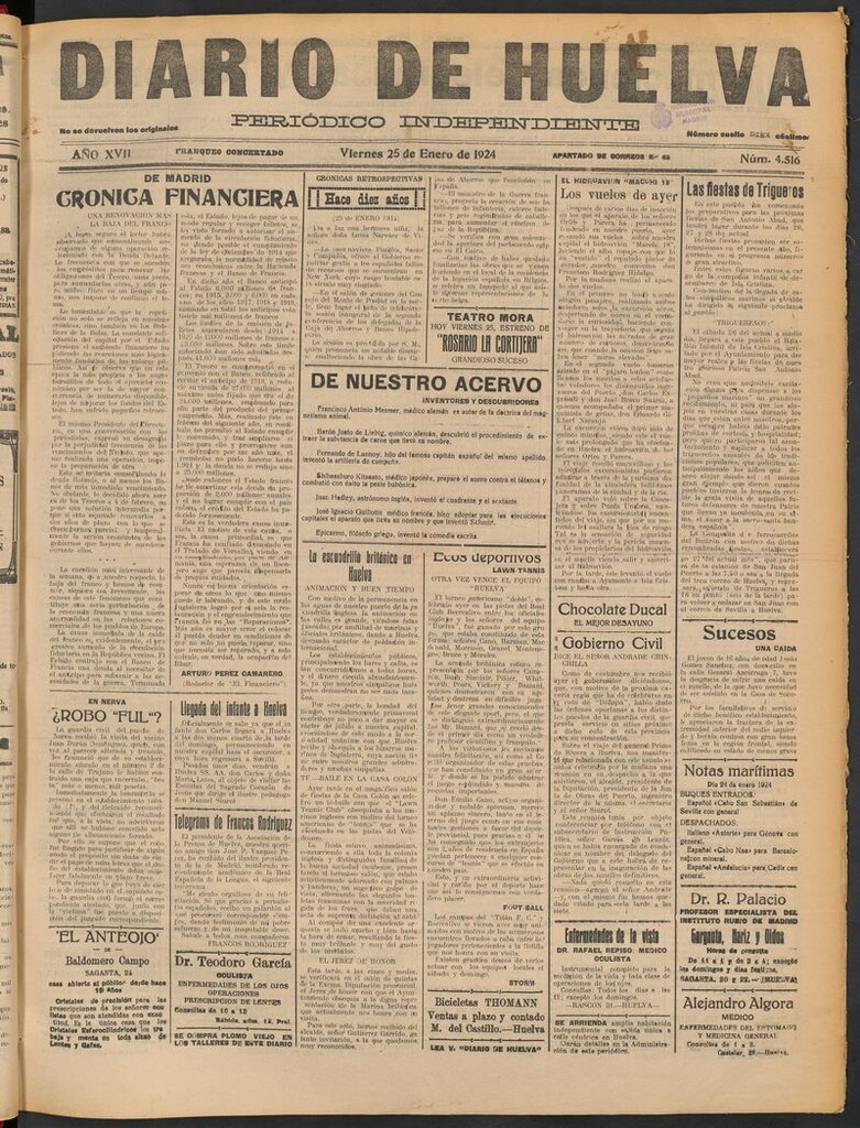 Miniatura de Diario de Huelva : periódico independiente del 25 de enero de 1924