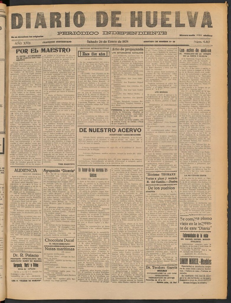 Miniatura de Diario de Huelva : periódico independiente del 26 de enero de 1924
