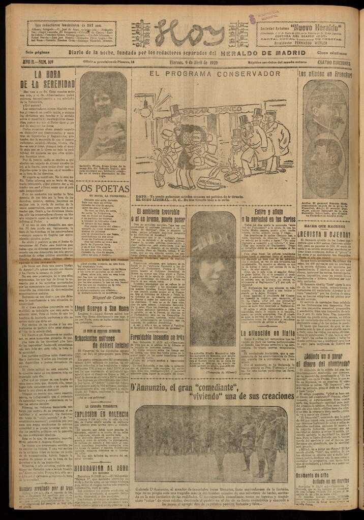 Miniatura de Hoy del 9 de abril de 1920