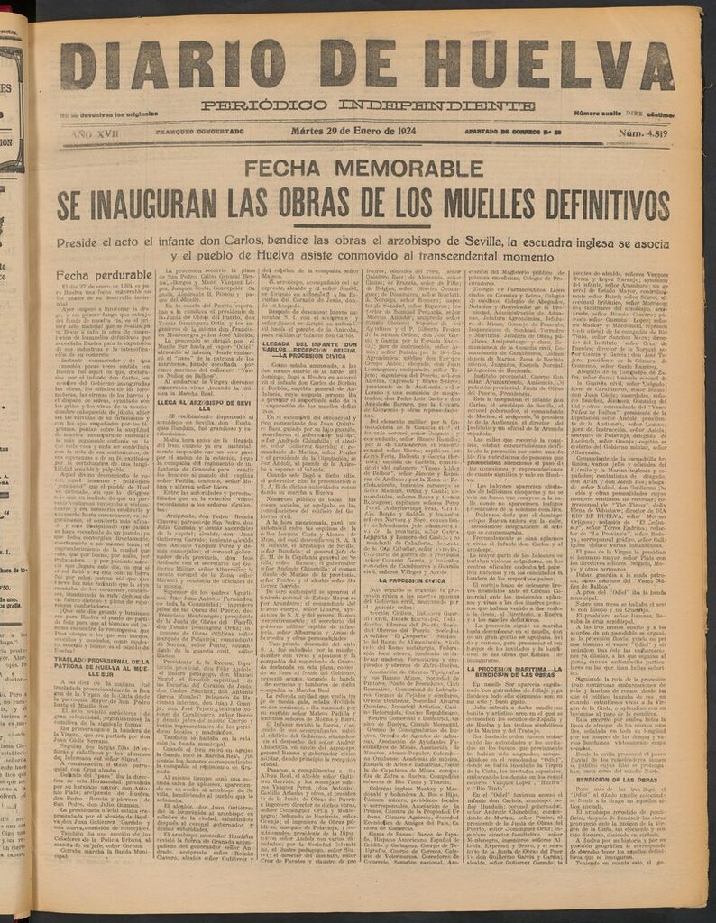 Miniatura de Diario de Huelva : periódico independiente del 29 de enero de 1924