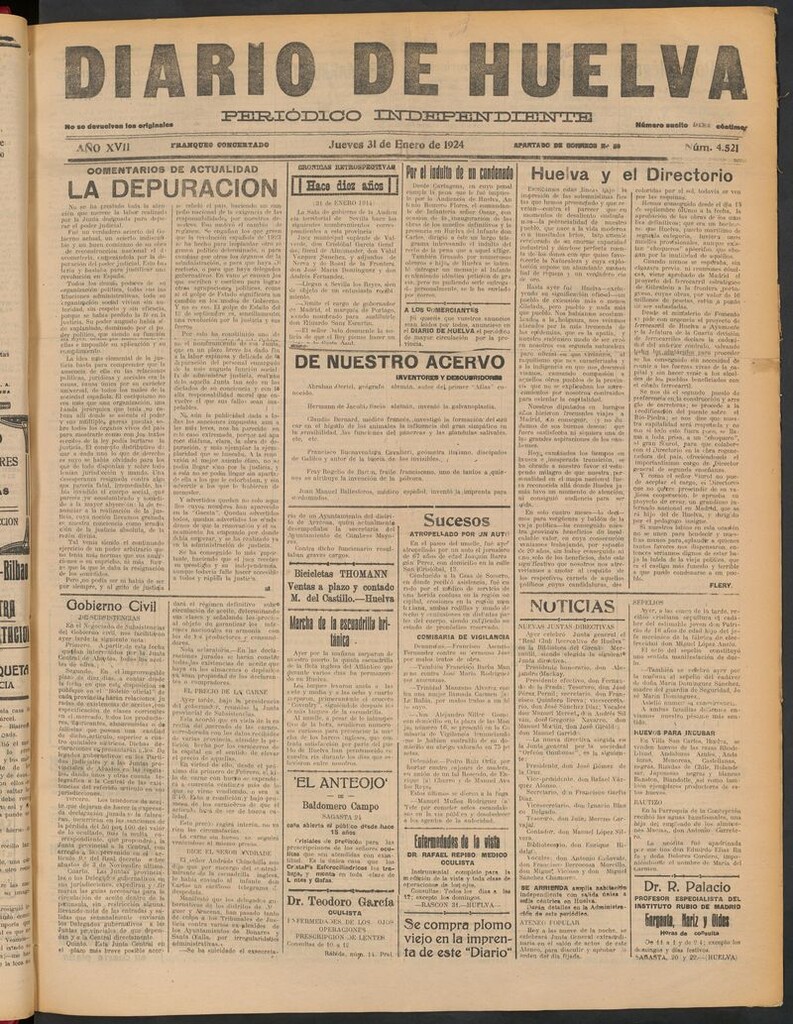Miniatura de Diario de Huelva : periódico independiente del 31 de enero de 1924