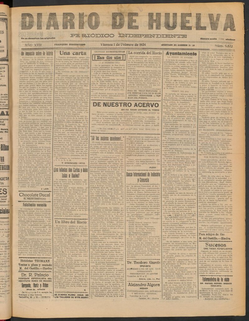 Miniatura de Diario de Huelva : periódico independiente del 1 de febrero de 1924