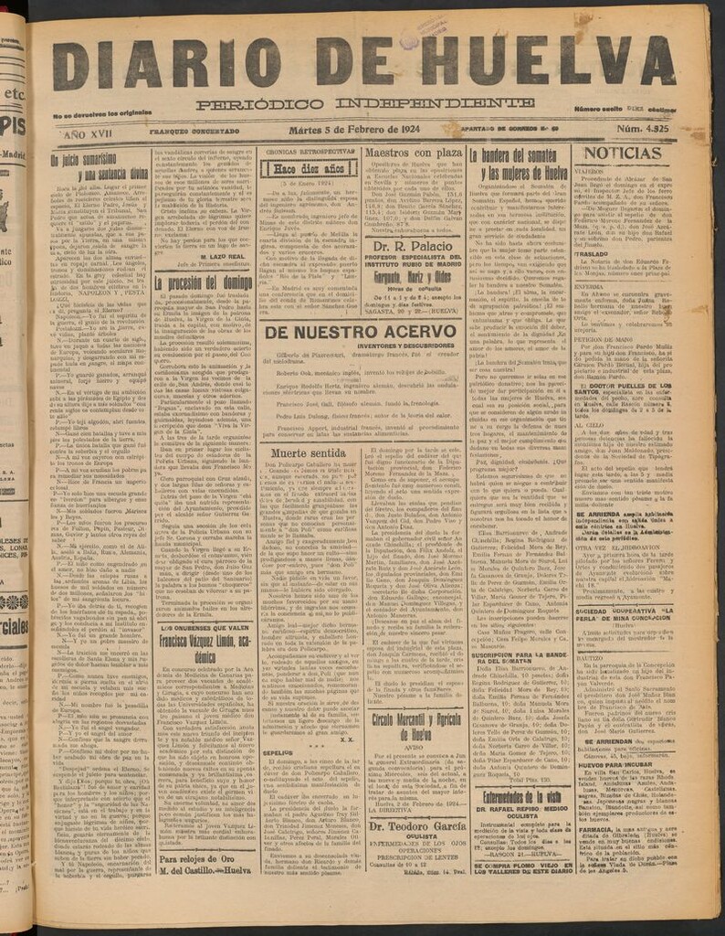 Miniatura de Diario de Huelva : periódico independiente del 5 de febrero de 1924