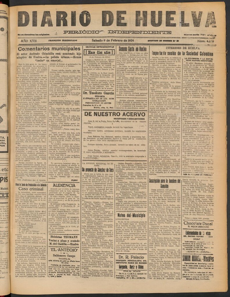 Miniatura de Diario de Huelva : periódico independiente del 9 de febrero de 1924