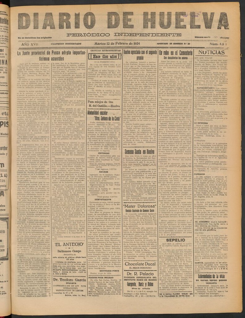 Miniatura de Diario de Huelva : periódico independiente del 12 de febrero de 1924
