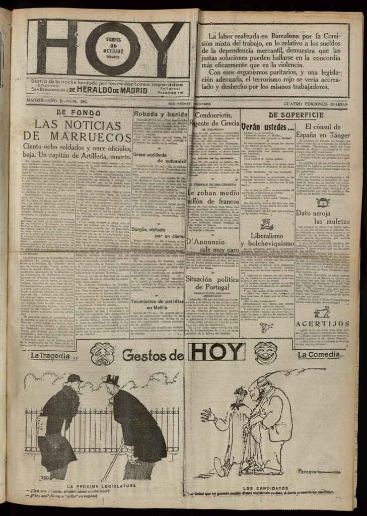 Miniatura de Hoy del 29 de octubre de 1920
