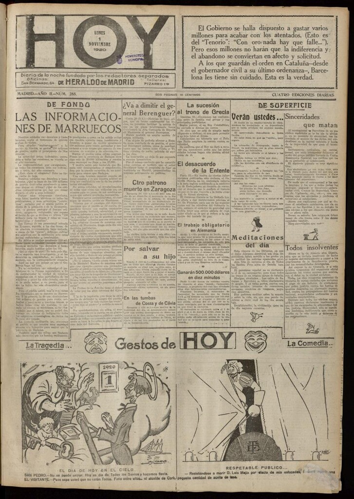 Miniatura de Hoy del 1 de noviembre de 1920
