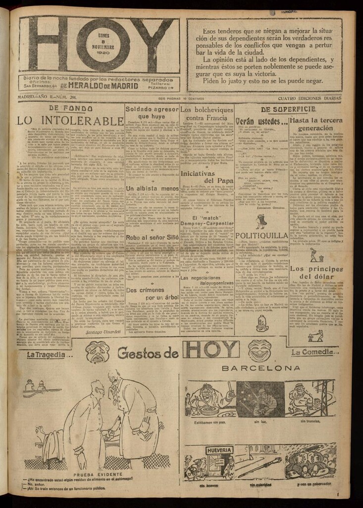 Miniatura de Hoy del 8 de noviembre de 1920