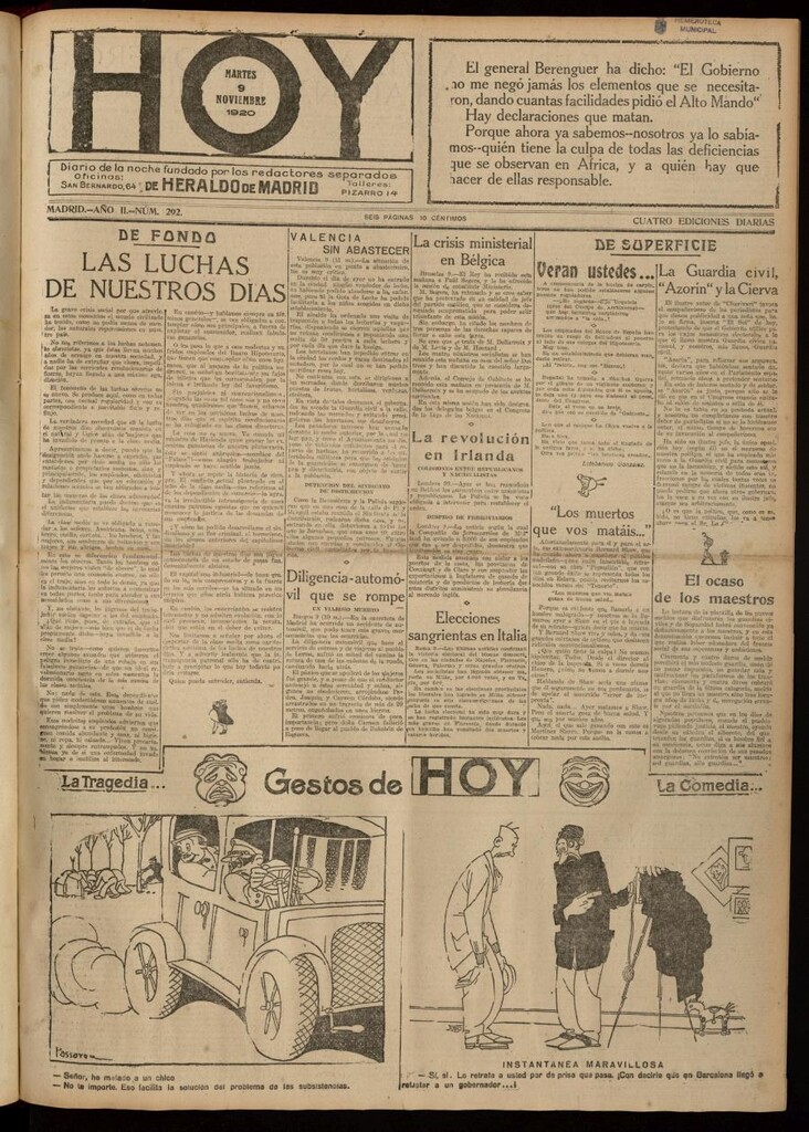 Miniatura de Hoy del 9 de noviembre de 1920
