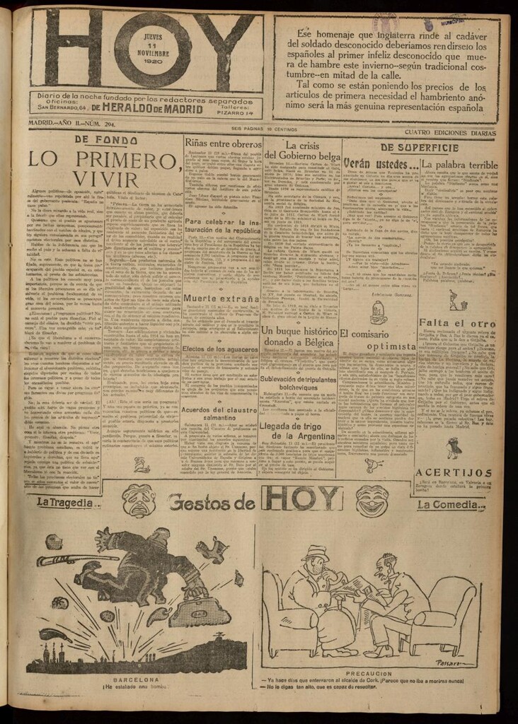 Miniatura de Hoy del 11 de noviembre de 1920