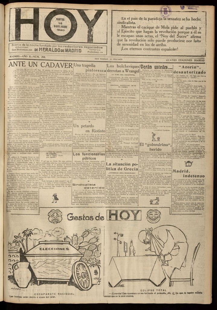 Miniatura de Hoy del 16 de noviembre de 1920