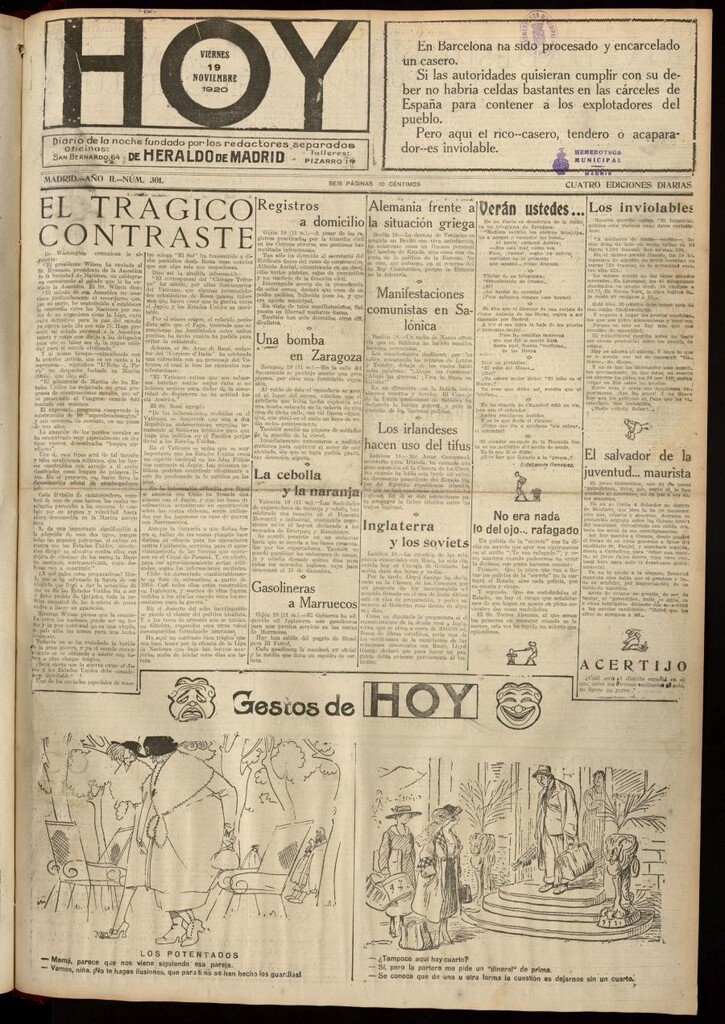 Miniatura de Hoy del 19 de noviembre de 1920